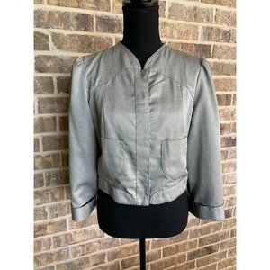 WALTER cropped wool jacket gray 3/4 sleeves lining silk US 6 business casual